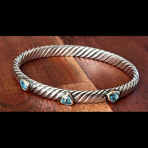 Gorgeous David Yurman Sterling Silver & 18k Gold Blue Topaz Renaissance Bracelet - Picture 3 of 14
